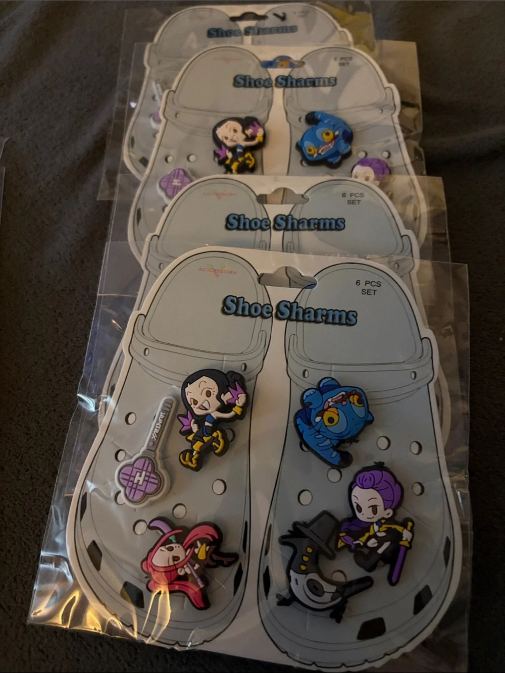 FASHION - Kids Shoe Charms - Purple, Blue & Pink Cartoon Set